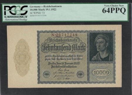1922_Germany (Weimar Republic)_Early_hyperinflation_period_in_Germany,_pre‑1923_crisis_10000 Marks_Banknotes_SCWPM# 72